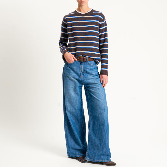 Tensione in-Maglia scatola a righe misto cashmere - moro/royal/casha