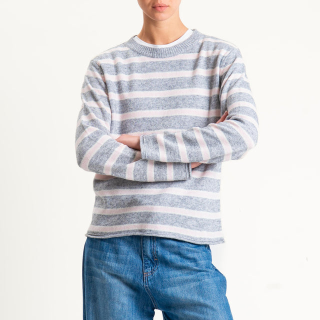 Tensione in-Maglia scatola a righe misto cashmere - perla/panna/rosa