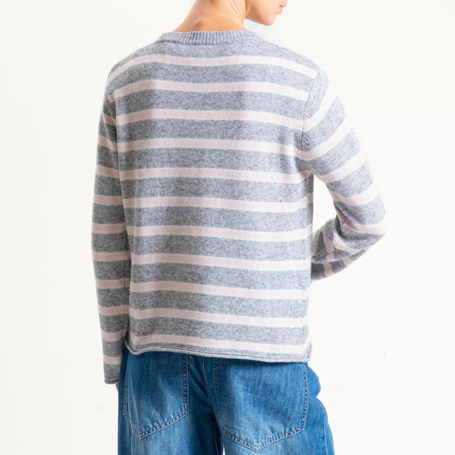 Tensione in-Maglia scatola a righe misto cashmere - perla/panna/rosa