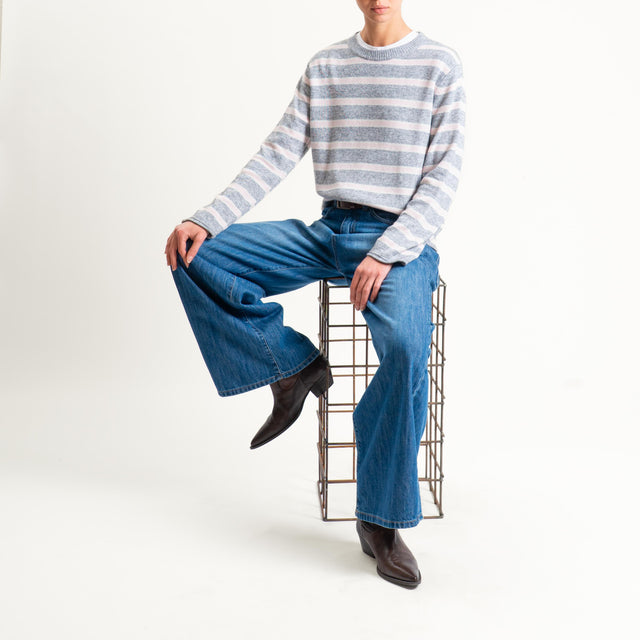 Tensione in-Maglia scatola a righe misto cashmere - perla/panna/rosa