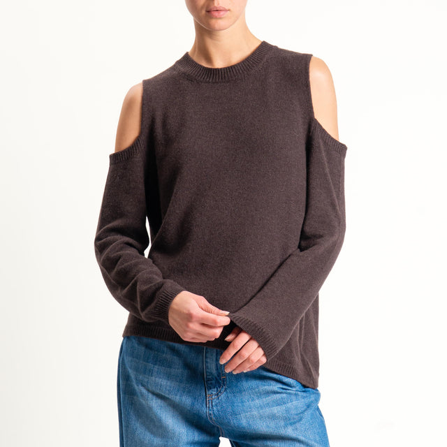 Tensione in-Maglia cut out misto cashmere - moro