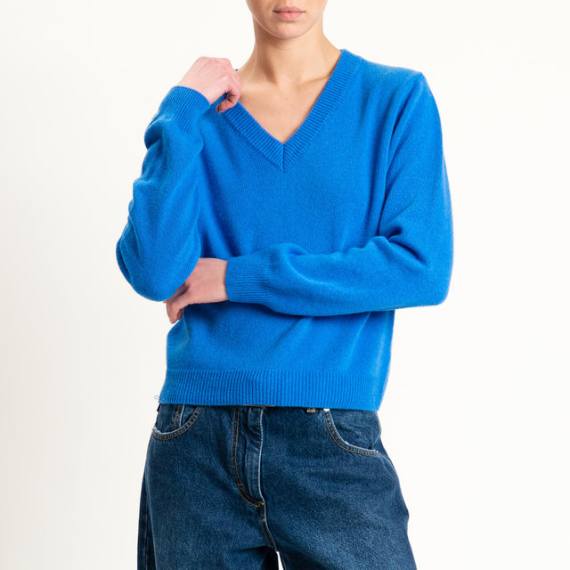 Tensione in-Maglia scollo v misto cashmere - bluette