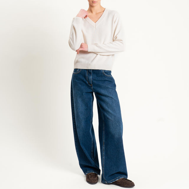 Tensione in-Maglia scollo v misto cashmere - burro