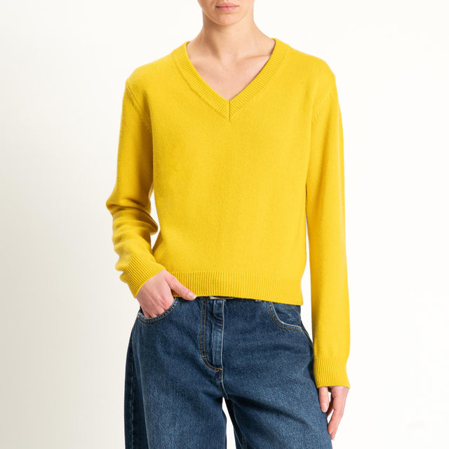 Tensione in-Maglia scollo v misto cashmere - giallo