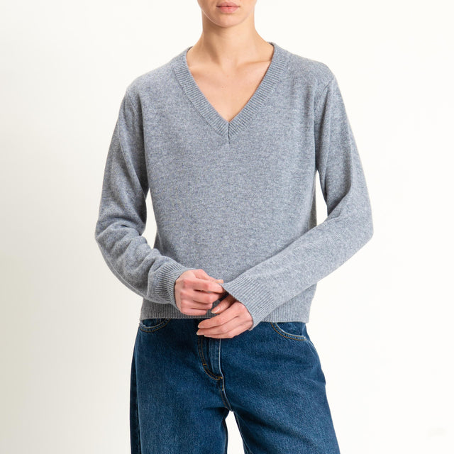 Tensione in-Maglia scollo v misto cashmere - grigio