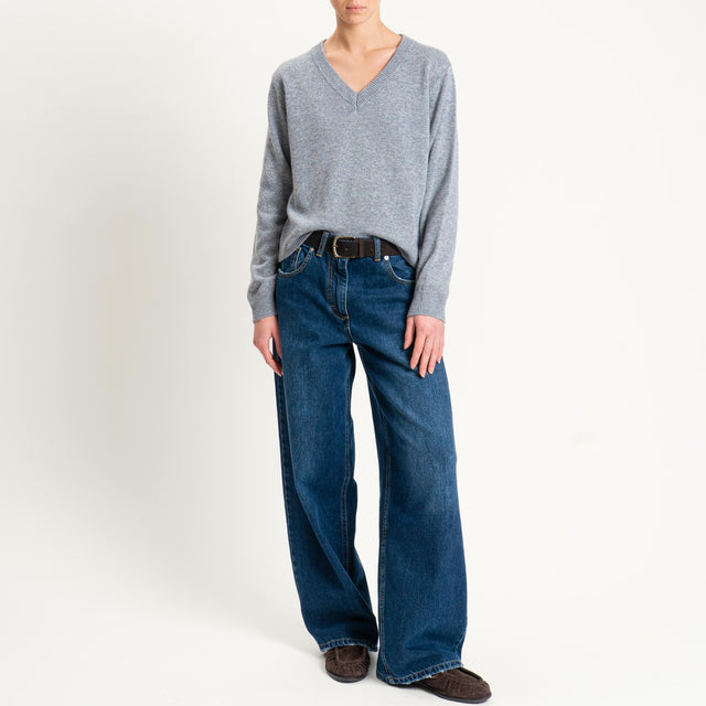 Tensione in-Maglia scollo v misto cashmere - grigio