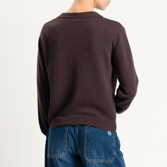 Tensione in-Maglia scollo v misto cashmere - moro