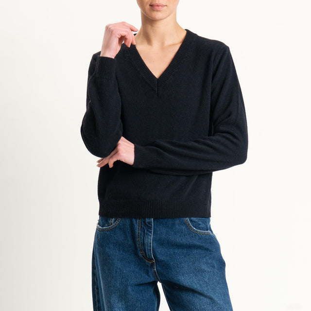 Tensione in-Maglia scollo v misto cashmere - nero