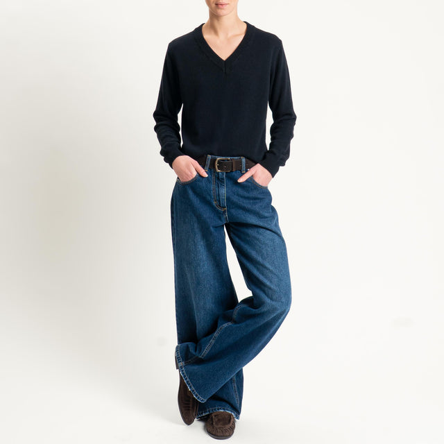 Tensione in-Maglia scollo v misto cashmere - nero