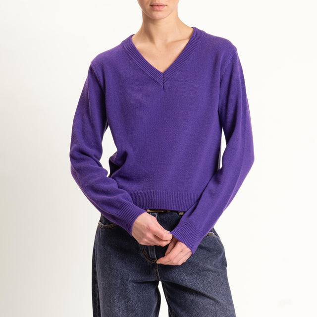 Tensione in-Maglia scollo v misto cashmere - viola