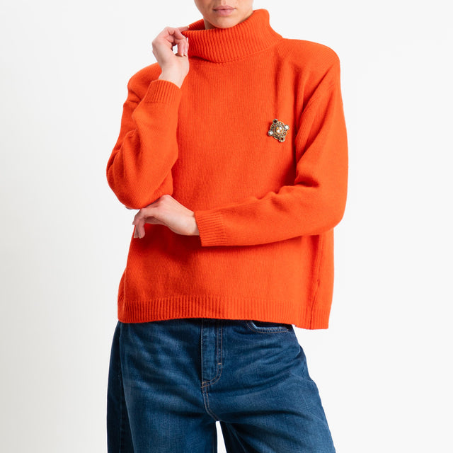 Tensione in-Maglia scatola collo alto misto cashmere con spalline - arancio
