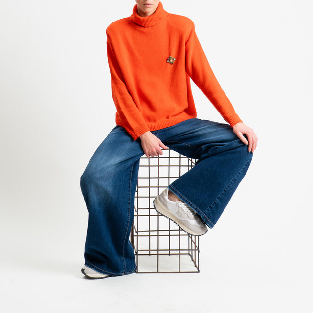 Tensione in-Maglia scatola collo alto misto cashmere con spalline - arancio