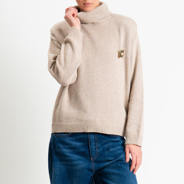 Tensione in-Maglia scatola collo alto misto cashmere con spalline - cacha