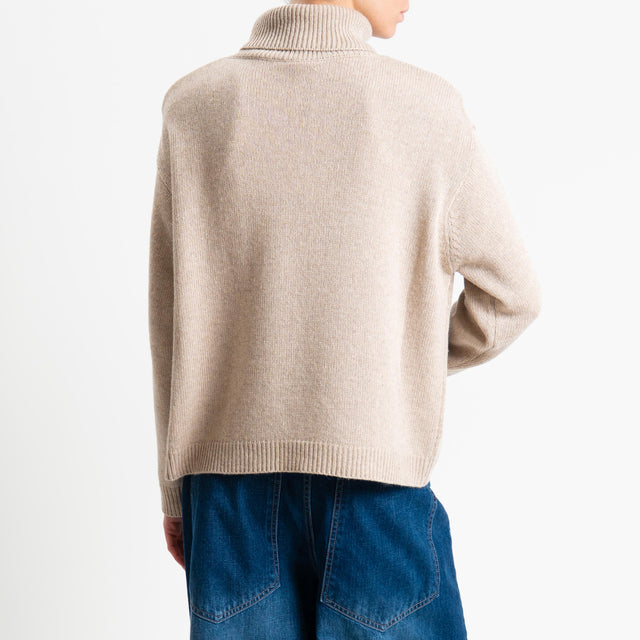 Tensione in-Maglia scatola collo alto misto cashmere con spalline - cacha