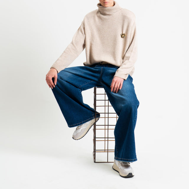 Tensione in-Maglia scatola collo alto misto cashmere con spalline - cacha