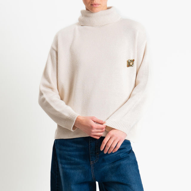 Tensione in-Maglia scatola collo alto misto cashmere con spalline - burro