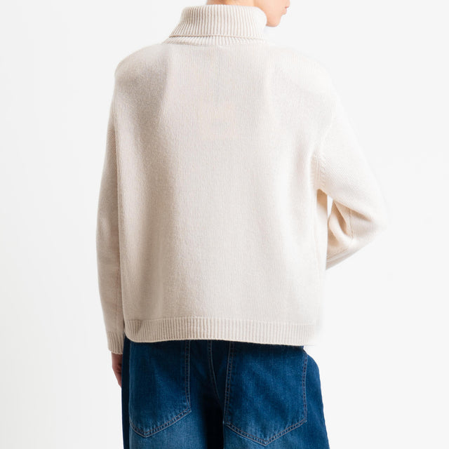 Tensione in-Maglia scatola collo alto misto cashmere con spalline - burro