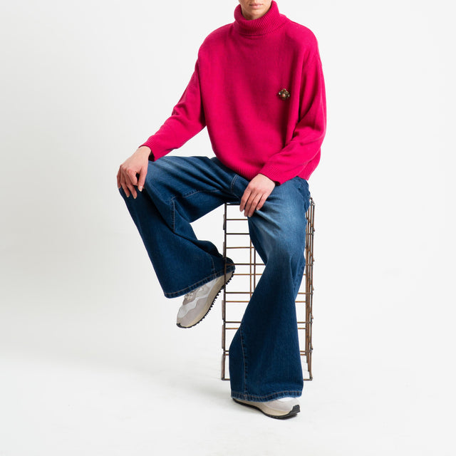 Tensione in-Maglia scatola collo alto misto cashmere con spalline - fucsia