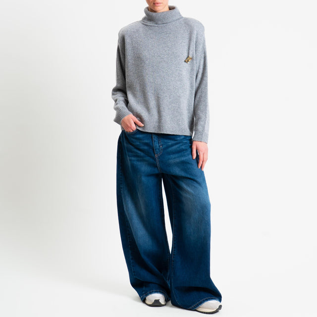 Tensione in-Maglia scatola collo alto misto cashmere con spalline - grigio