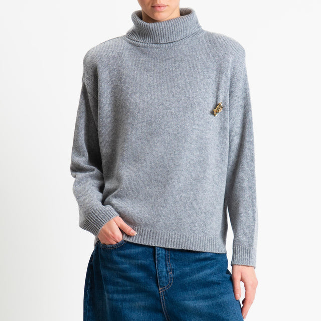 Tensione in-Maglia scatola collo alto misto cashmere con spalline - grigio