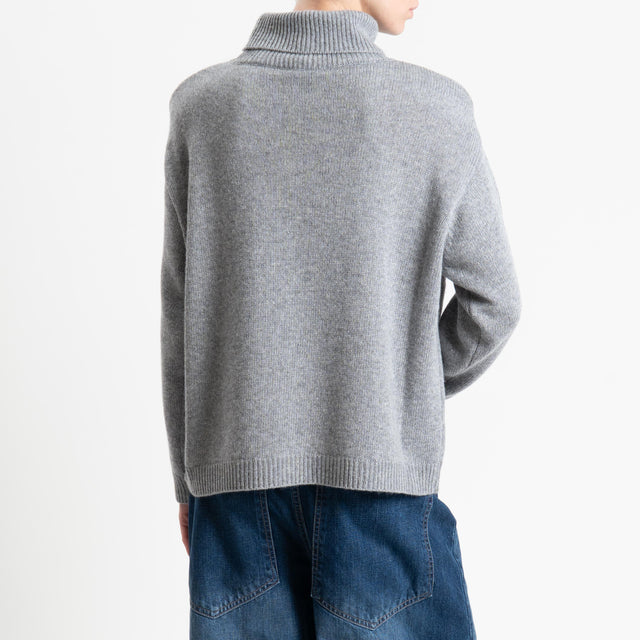 Tensione in-Maglia scatola collo alto misto cashmere con spalline - grigio