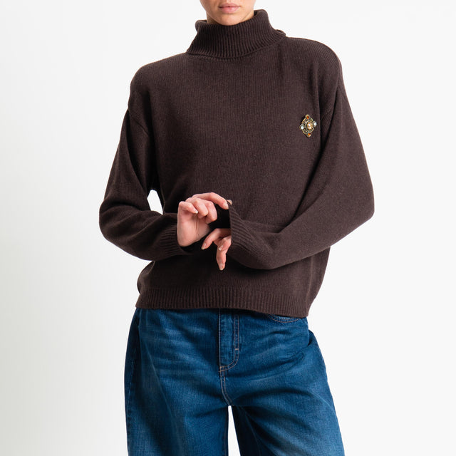 Tensione in-Maglia scatola collo alto misto cashmere con spalline - cioccolato