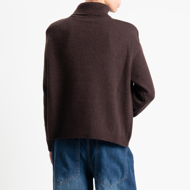 Tensione in-Maglia scatola collo alto misto cashmere con spalline - cioccolato