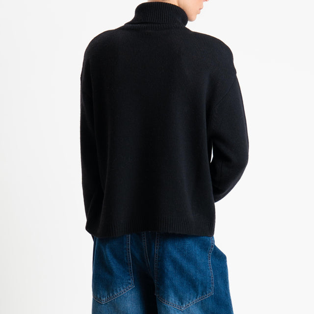 Tensione in-Maglia scatola collo alto misto cashmere con spalline - nero