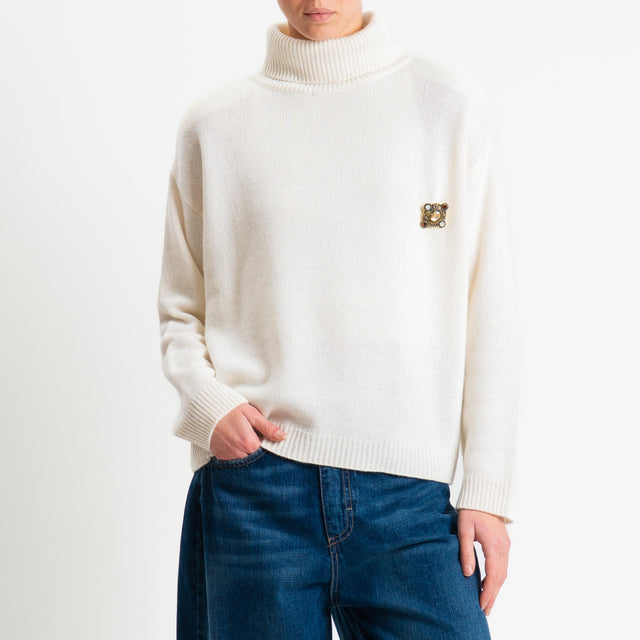 Tensione in-Maglia scatola collo alto misto cashmere con spalline - panna