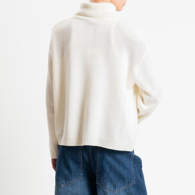 Tensione in-Maglia scatola collo alto misto cashmere con spalline - panna