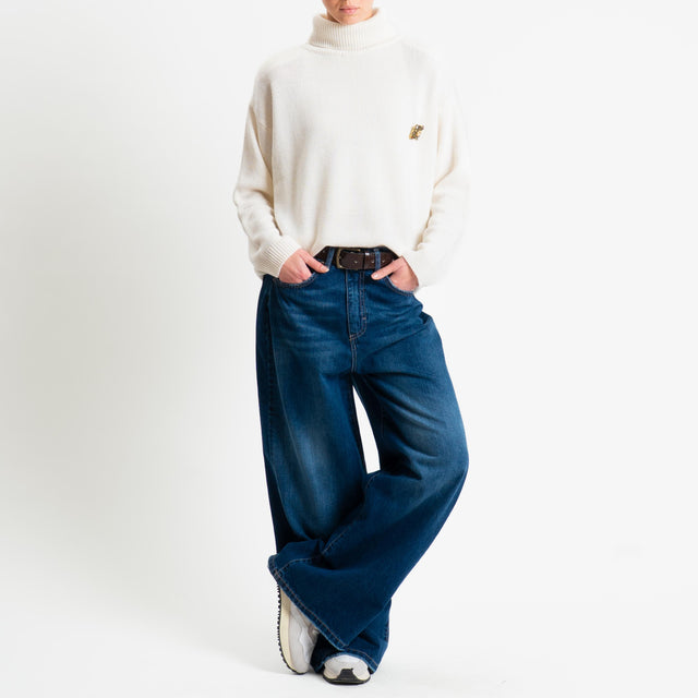 Tensione in-Maglia scatola collo alto misto cashmere con spalline - panna