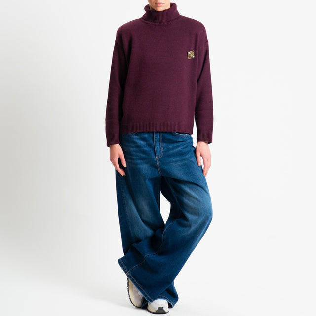 Tensione in-Maglia scatola collo alto misto cashmere con spalline - Bordeaux