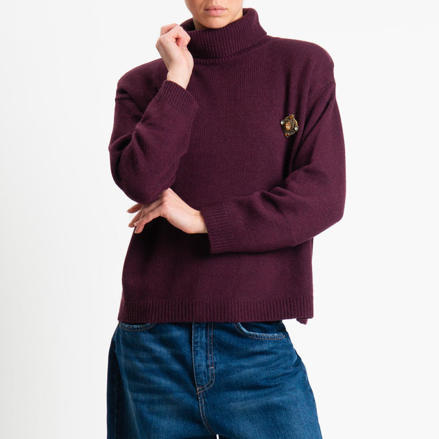 Tensione in-Maglia scatola collo alto misto cashmere con spalline - Bordeaux