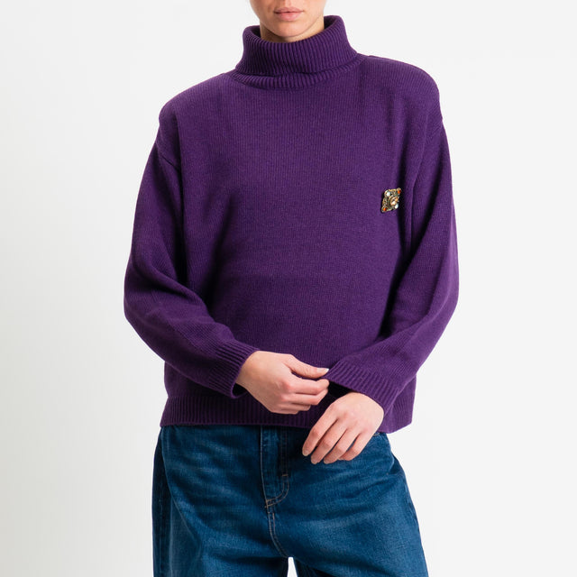 Tensione in-Maglia scatola collo alto misto cashmere con spalline - viola