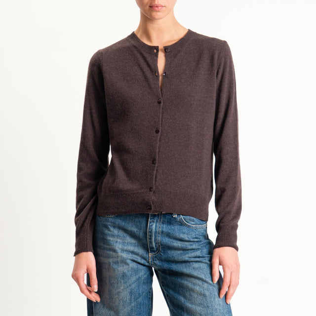 Tensione in-Cardigan girocollo misto cashmere - moro