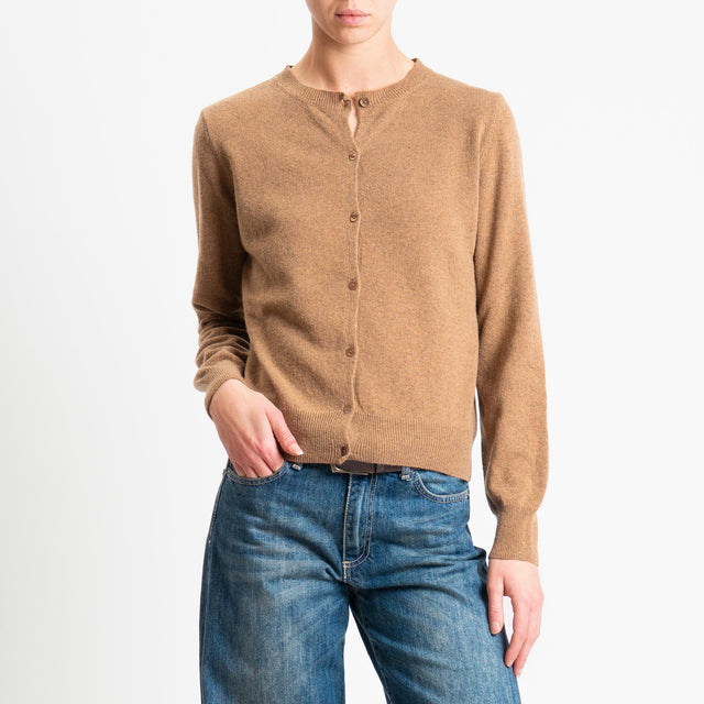 Tensione in-Cardigan girocollo misto cashmere - tabacco