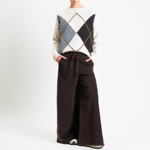 Tensione in-Maglia rombi argyle misto lana - burro/grigio/moro