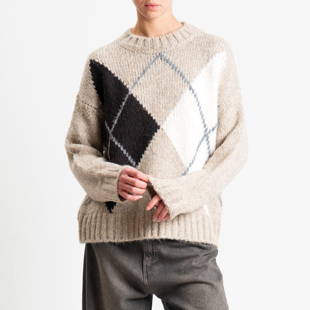 Tensione in-Maglia rombi argyle misto lana - casha/burro/moro