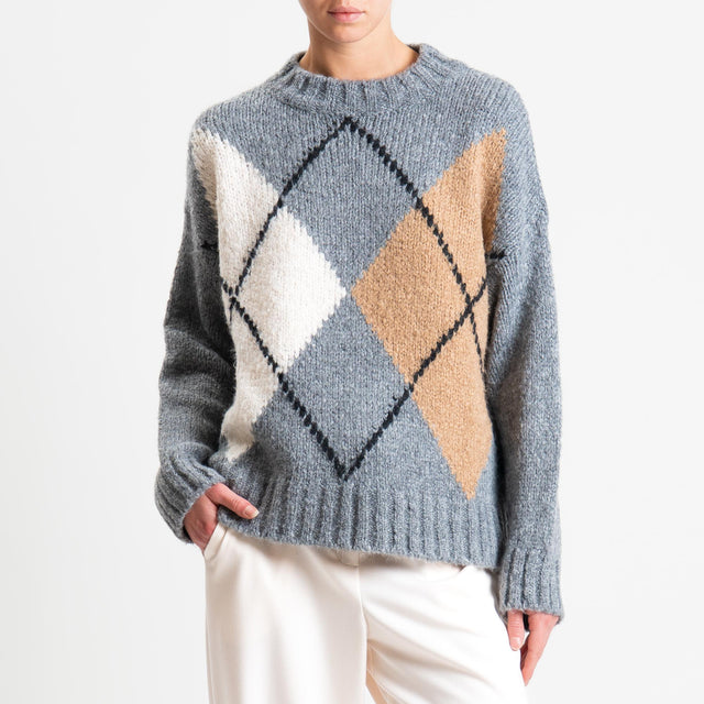 Tensione in-Maglia rombi argyle misto lana - grigio/burro/camel