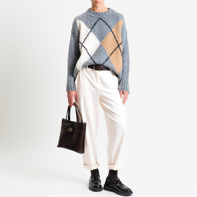Tensione in-Maglia rombi argyle misto lana - grigio/burro/camel