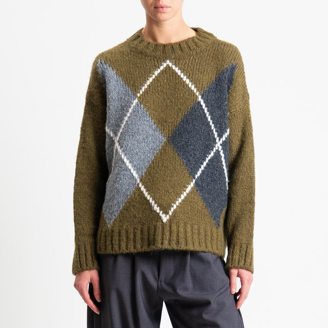 Tensione in-Maglia rombi argyle misto lana - militare/grigio/antracite