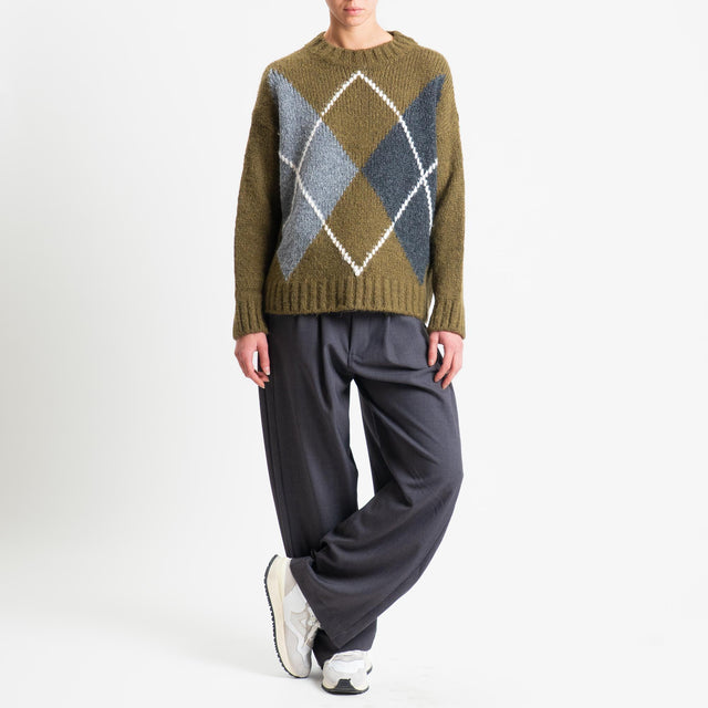 Tensione in-Maglia rombi argyle misto lana - militare/grigio/antracite