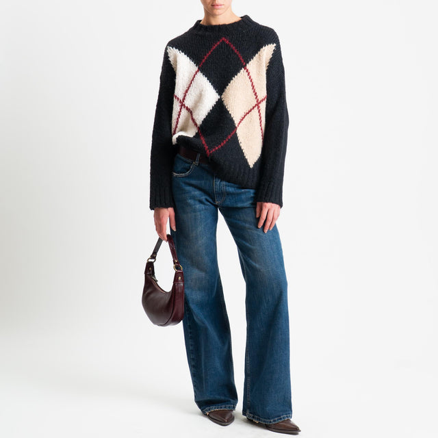 Tensione in-Maglia rombi argyle misto lana - nero/burro/beige