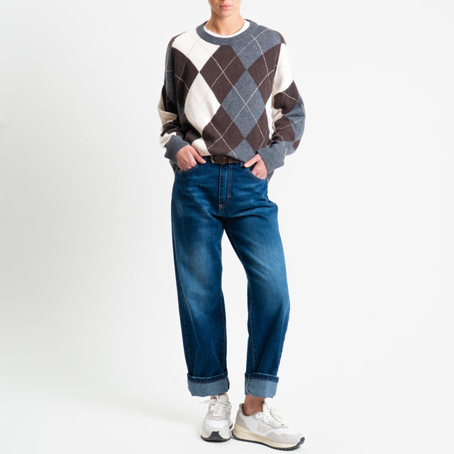Tensione in-Maglia rombi argyle misto cashmere - antracite/moro/burro