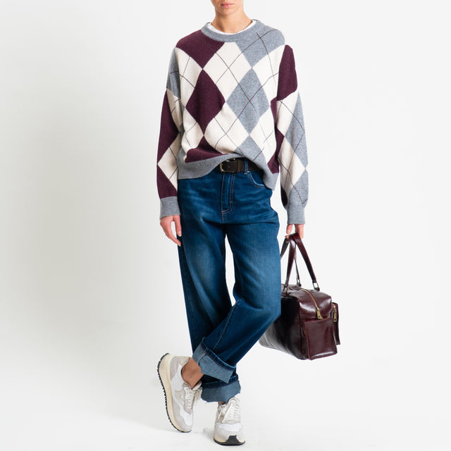 Tensione in-Maglia rombi argyle misto cashmere - grigio/burro/bordeaux