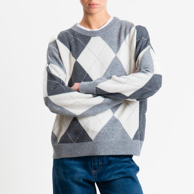 Tensione in-Maglia rombi argyle misto cashmere - grigio/panna/antracite