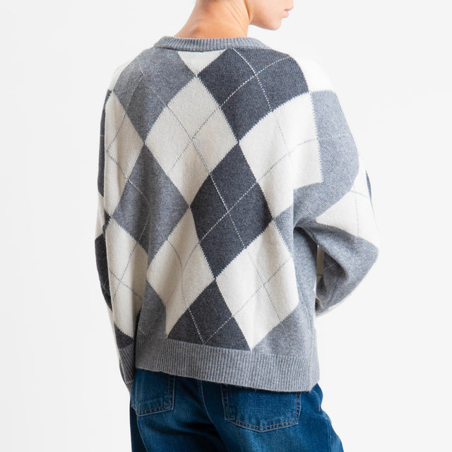 Tensione in-Maglia rombi argyle misto cashmere - grigio/panna/antracite