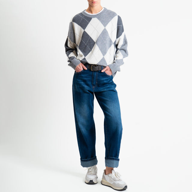 Tensione in-Maglia rombi argyle misto cashmere - grigio/panna/antracite