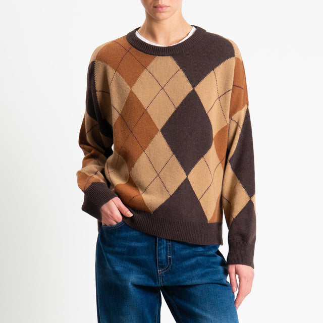 Tensione in-Maglia rombi argyle misto cashmere - moro/camel/bruciato