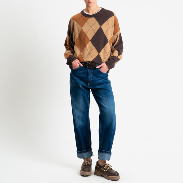 Tensione in-Maglia rombi argyle misto cashmere - moro/camel/bruciato
